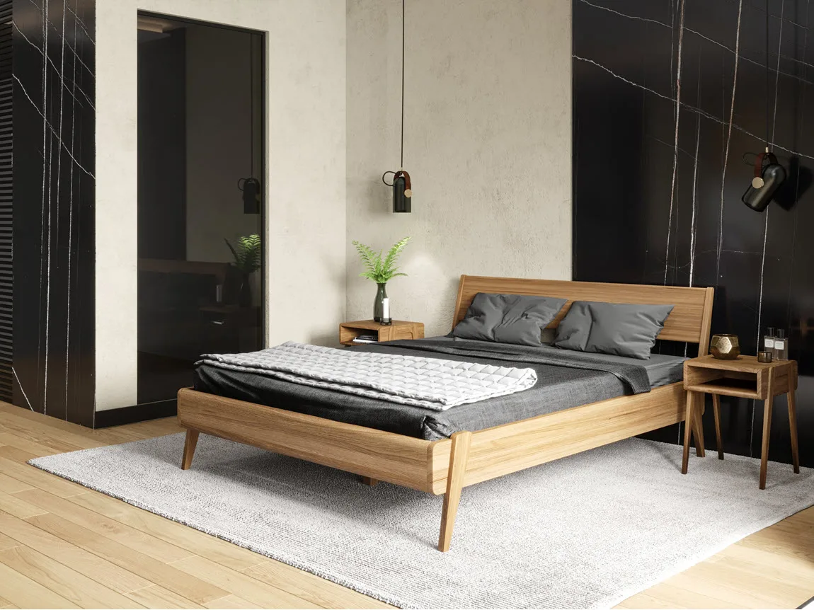 Bett-Catania-12f Rast Design Massivholzbett Catania Ambiente mit Nachttisch